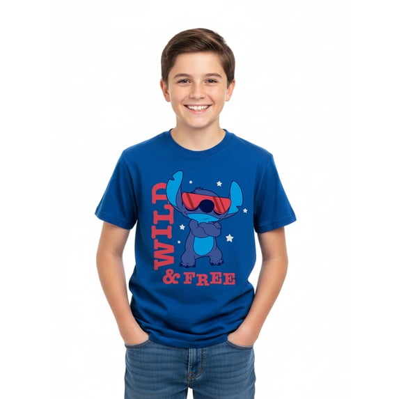 Lilo & Stitch Boys' Graphic Tee with Short Sleeves, Wild Sunglasses, Sizes 4-18