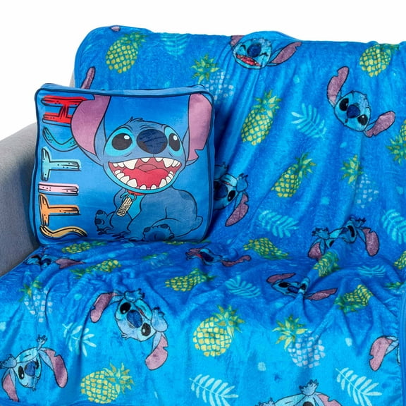 Lilo & Stitch Cool Stitch Kids Silk Touch Blanket with Square Cloud Pillow