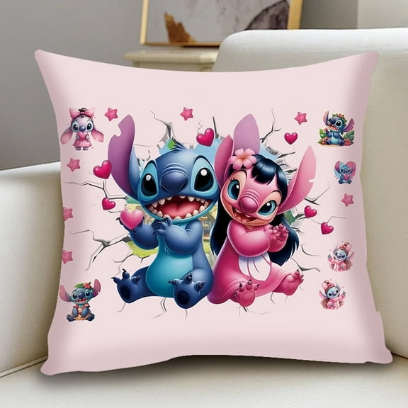 Stitch Cushion Covers Hidden zipper closure Double Sided Decorative Pillowcases Front Back Both Painted Cartoon Stitch Car decoration Home Sofa 18X18inch(45X45CM)