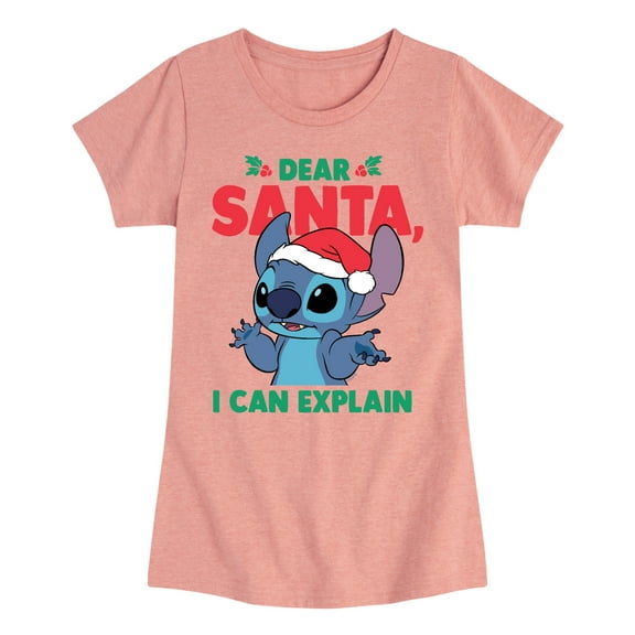 Lilo & Stitch - Dear Santa I Can Explain - Girls Fitted Short Sleeve Tee