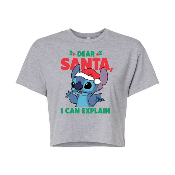 Lilo & Stitch - Dear Santa I Can Explain - Juniors Cropped Cotton Blend T-Shirt