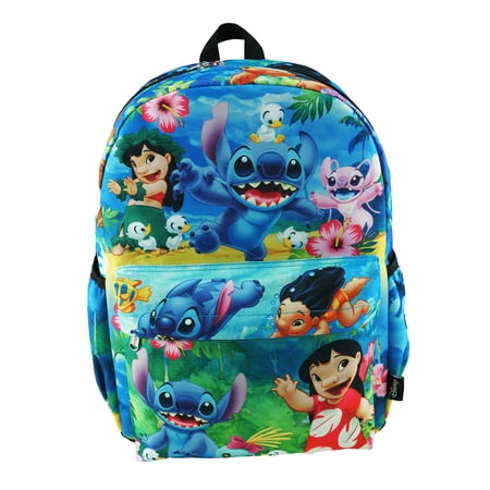 Disney Lilo and Stitch Deluxe 16" Nylon Backpack with Laptop Compartment, Blue