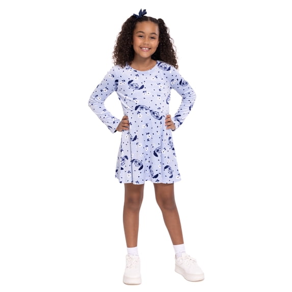 Lilo & Stitch Girls Allover Print Dress with Long Sleeves, Sizes 4-12