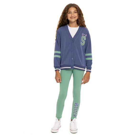 Lilo and Stitch Girls Varsity Cardigan Sweater with Long Sleeves, Sizes 4-16