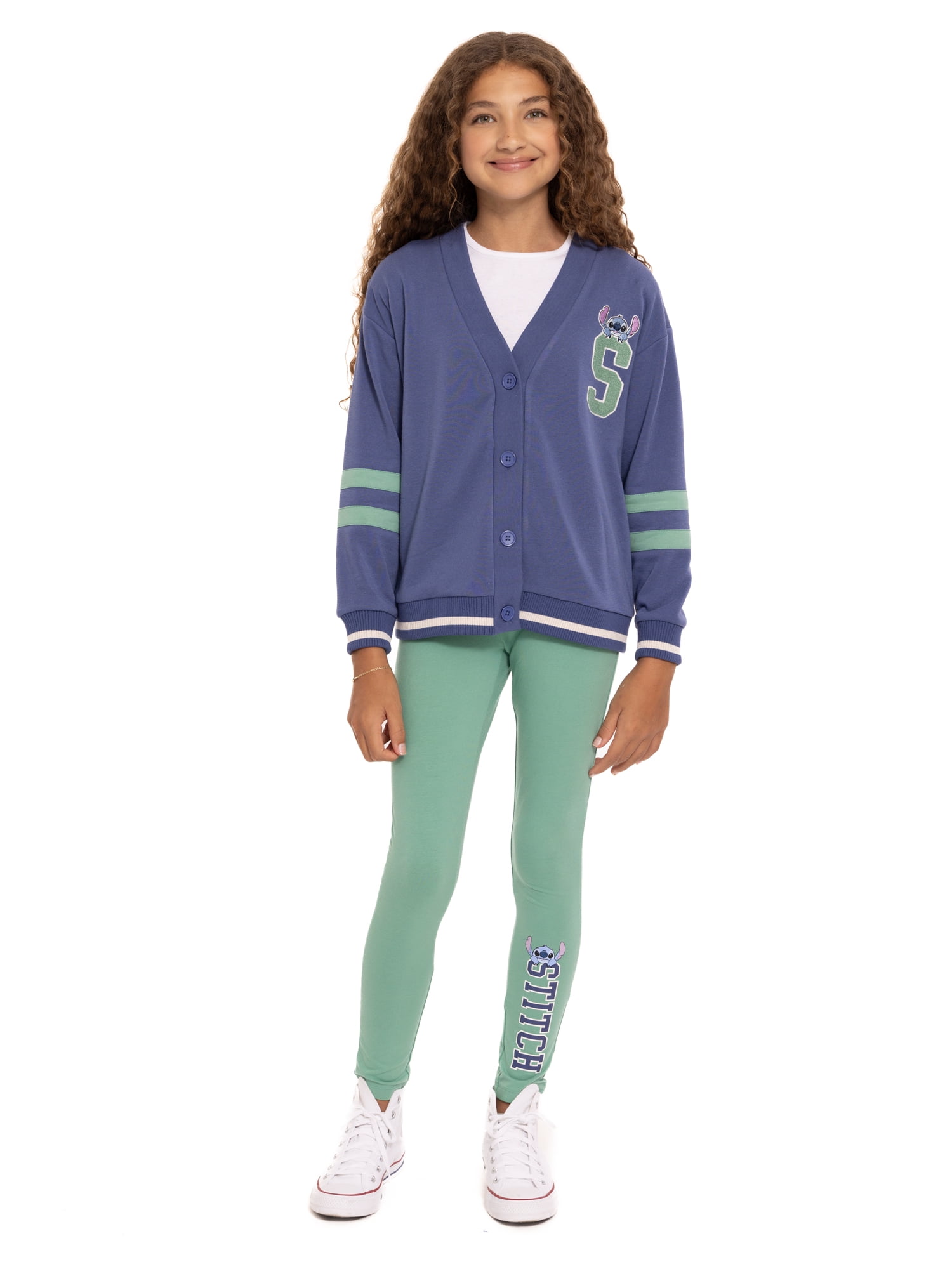 Lilo and Stitch Girls Varsity Cardigan Sweater with Long Sleeves, Sizes 4-16