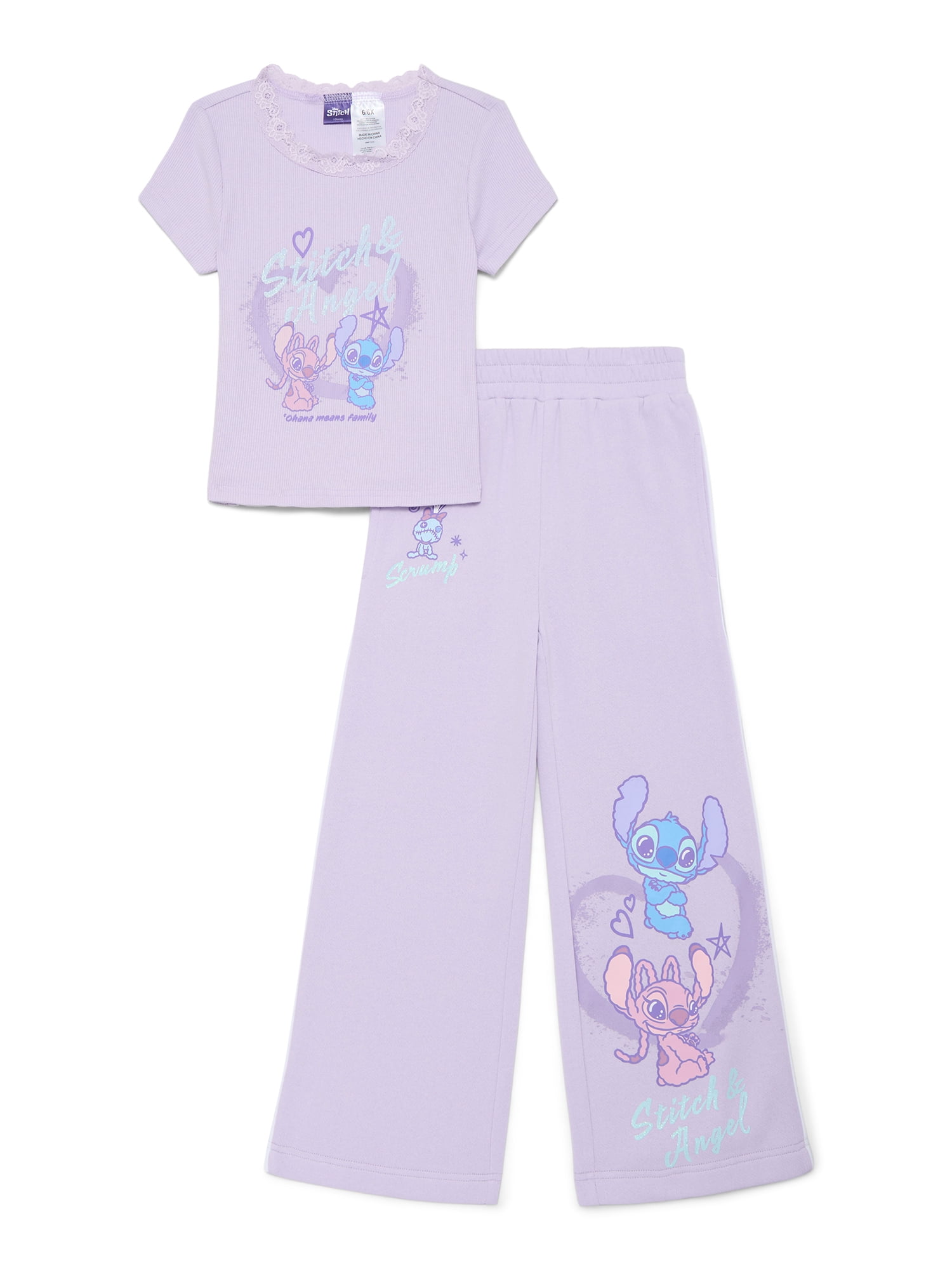Lilo & Stitch Girls Graphic T-Shirt and Wide Leg Fleece Pant