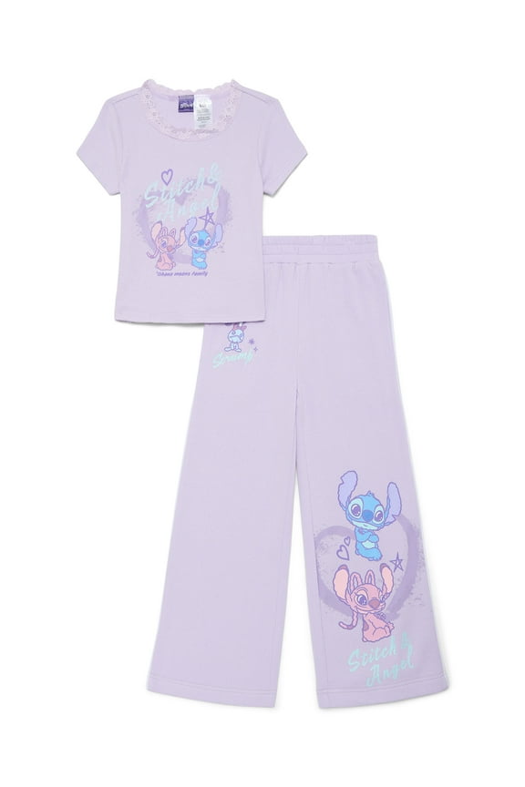 Girls Graphic T-Shirt and Wide Leg Fleece Pant Outfit Set, 2-Piece, Sizes 4-16