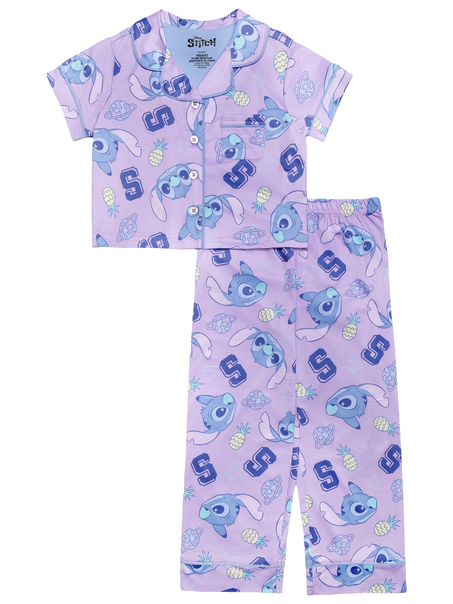 Lilo & Stitch Girls Button Front Top and Pants Pajama Set, 2-Piece, Sizes 4-12