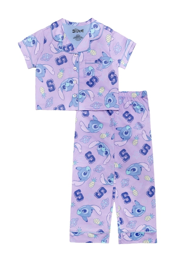 Girls 2- Piece Jersey Short Sleeve Top and Pant Coat Pajama Set, Sizes 4-12