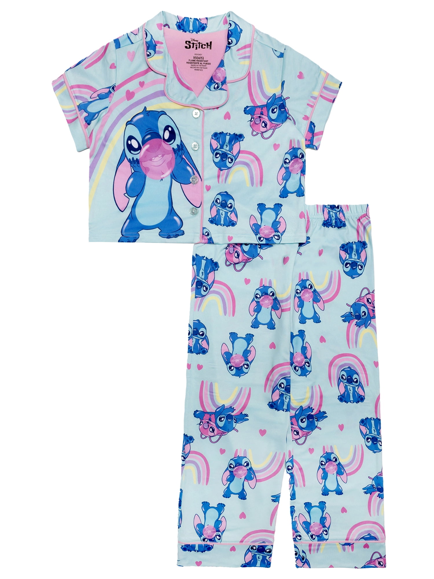 Lilo & Stitch Girls Button Front Top and Pants Pajama Set, 2-Piece, Sizes 4-12