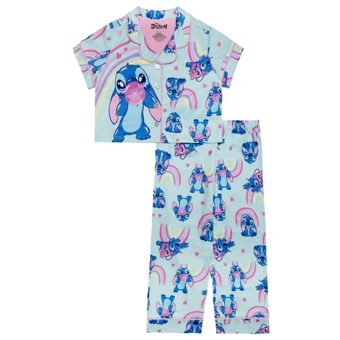 Lilo & Stitch Girls Button Front Top and Pants Pajama Set, 2-Piece, Sizes 4-12