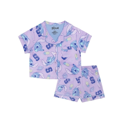 Lilo & Stitch Girls Button Front Top and Shorts Pajama Set, 2-Piece, Sizes 4-12