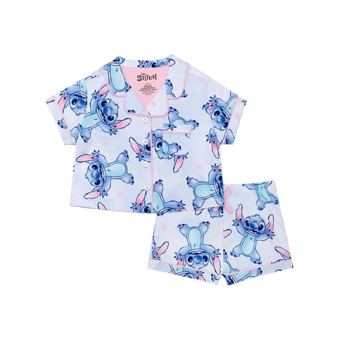 Lilo & Stitch Girls Button Front Top and Shorts Pajama Set, 2-Piece, Sizes 4-12