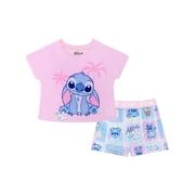 Lilo & Stitch Girls 2-Piece Jersey Short Sleeve Top and Short, Sizes 4-12