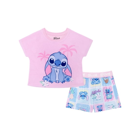 Lilo & Stitch Girls 2-Piece Jersey Short Sleeve Top and Short, Sizes 4-12