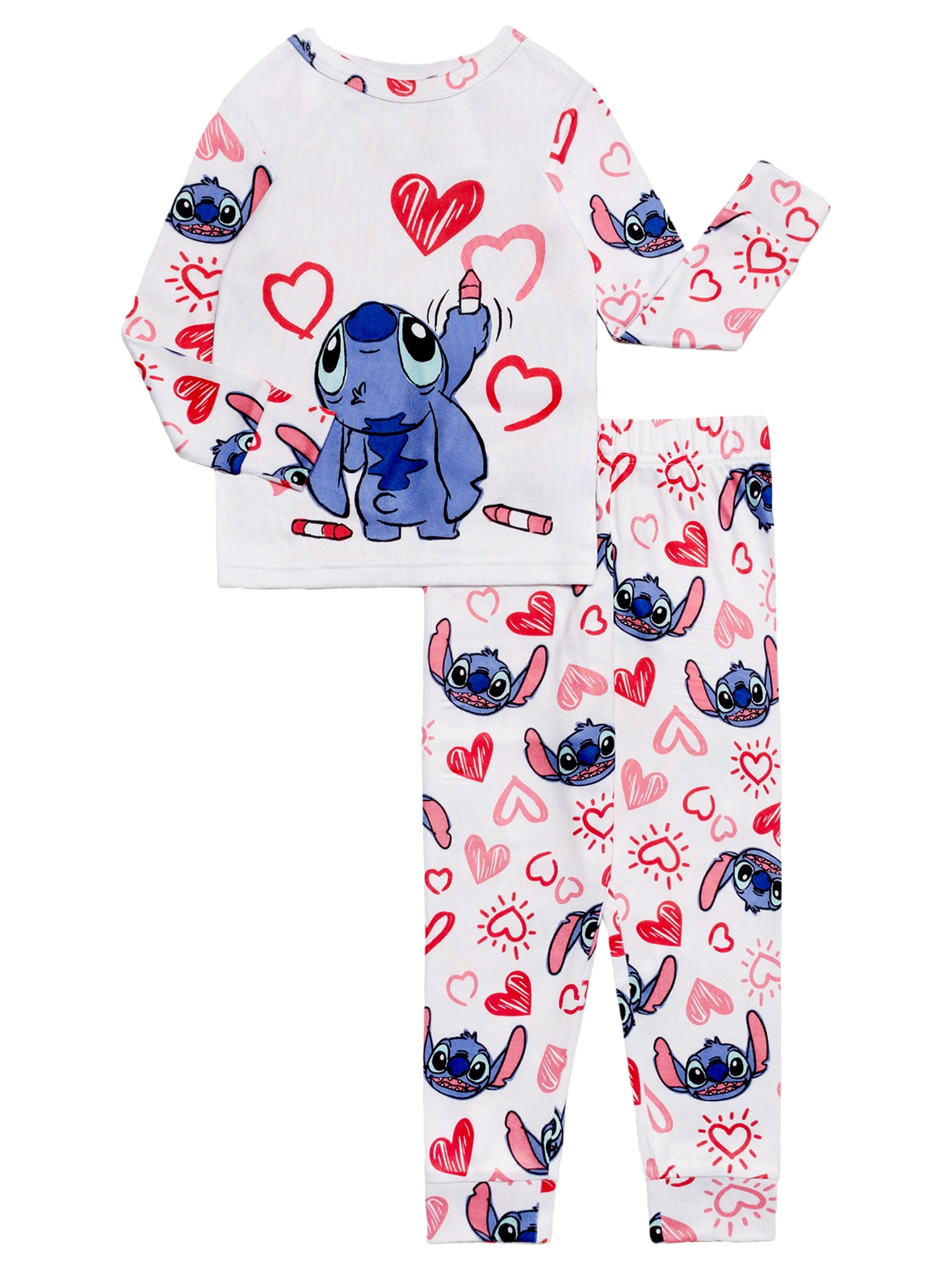 Lilo & Stitch Girls 2- Piece Valentines Day Long Sleeve and Pant Pajama Set, Sizes 4-10