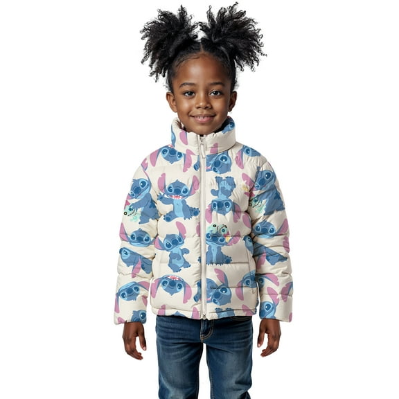 Lilo & Stitch Girls Graphic Zip Puffer Jacket, Lightweight, Sizes 4-18