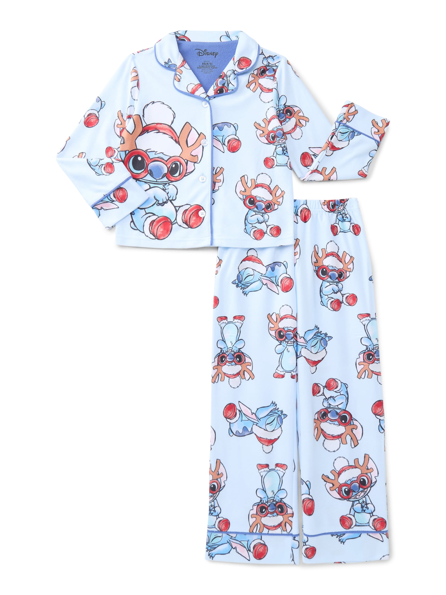 Lilo & Stitch Girls Holiday Button Up Shirt and Pants Pajama Set, 2-Piece, Sizes 4-12