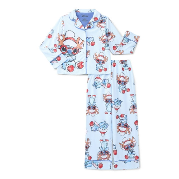 Lilo & Stitch Girls Holiday Button Up Shirt and Pants Pajama Set, 2-Piece, Sizes 4-12