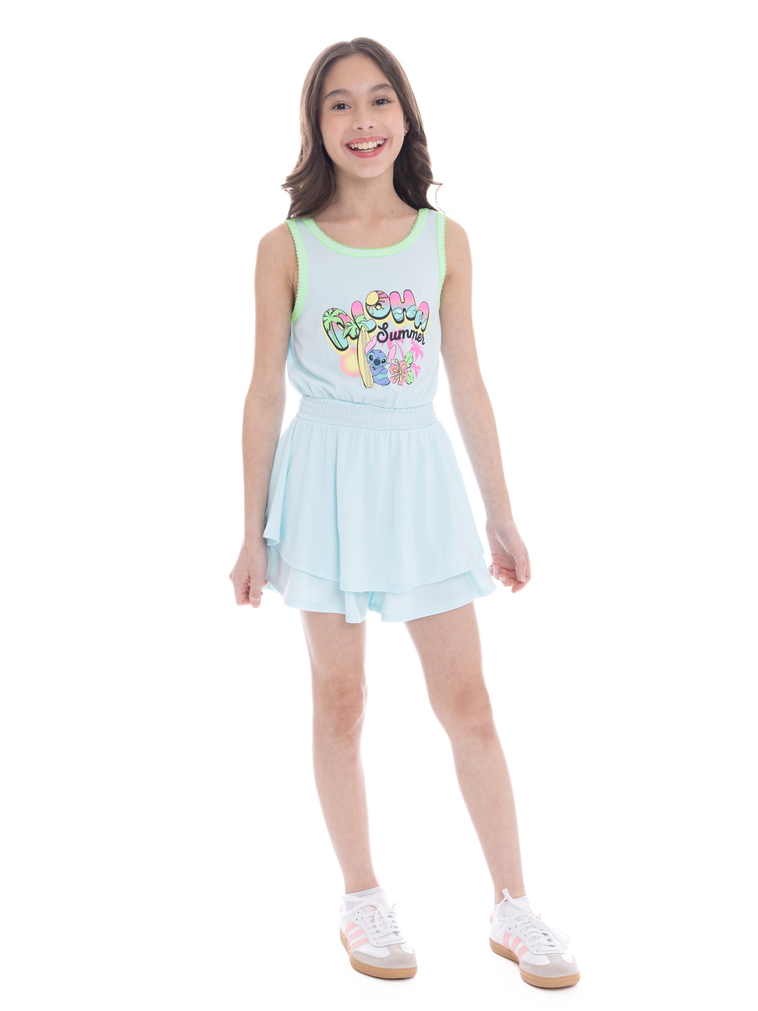 Lilo & Stitch Girls Flutter Skirt Graphic Romper, Sizes 4-12