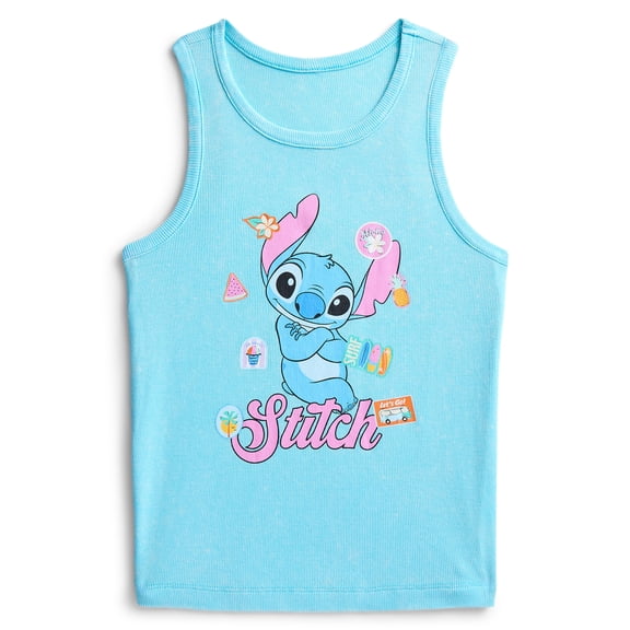 Lilo and Stitch Girls Stitch Patches Mineral Wash Graphic Tank Top, Sizes 4-16
