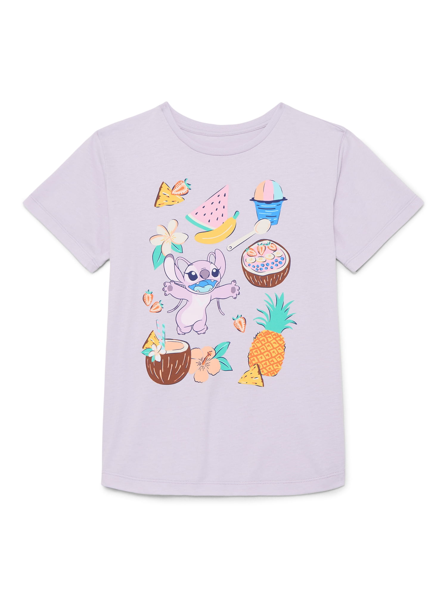 Lilo & Stitch Girls Angel Summer Treats Graphic Tee with Short Sleeves, Sizes 4-16