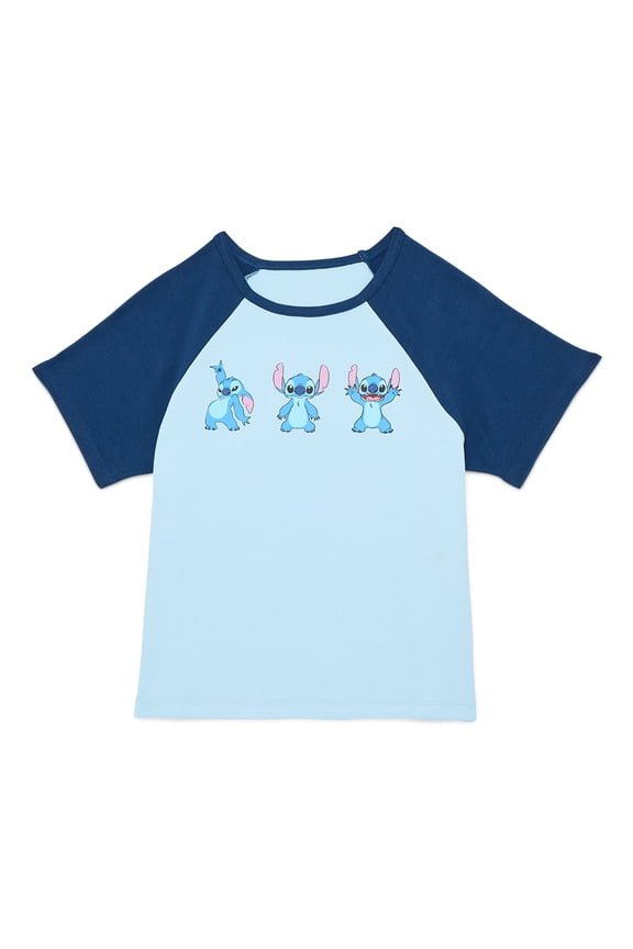 Lilo and Stitch Girls Raglan Graphic Tee with Short Sleeves, Sizes 4-16