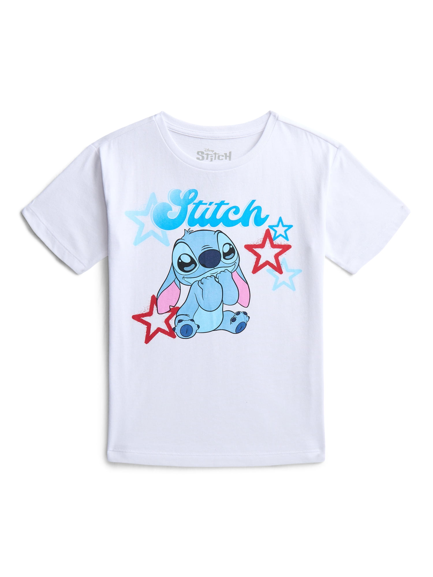 Lilo and Stitch Girls Happy Stitch Stars Graphic Tee with Short Sleeves, Sizes 4-16