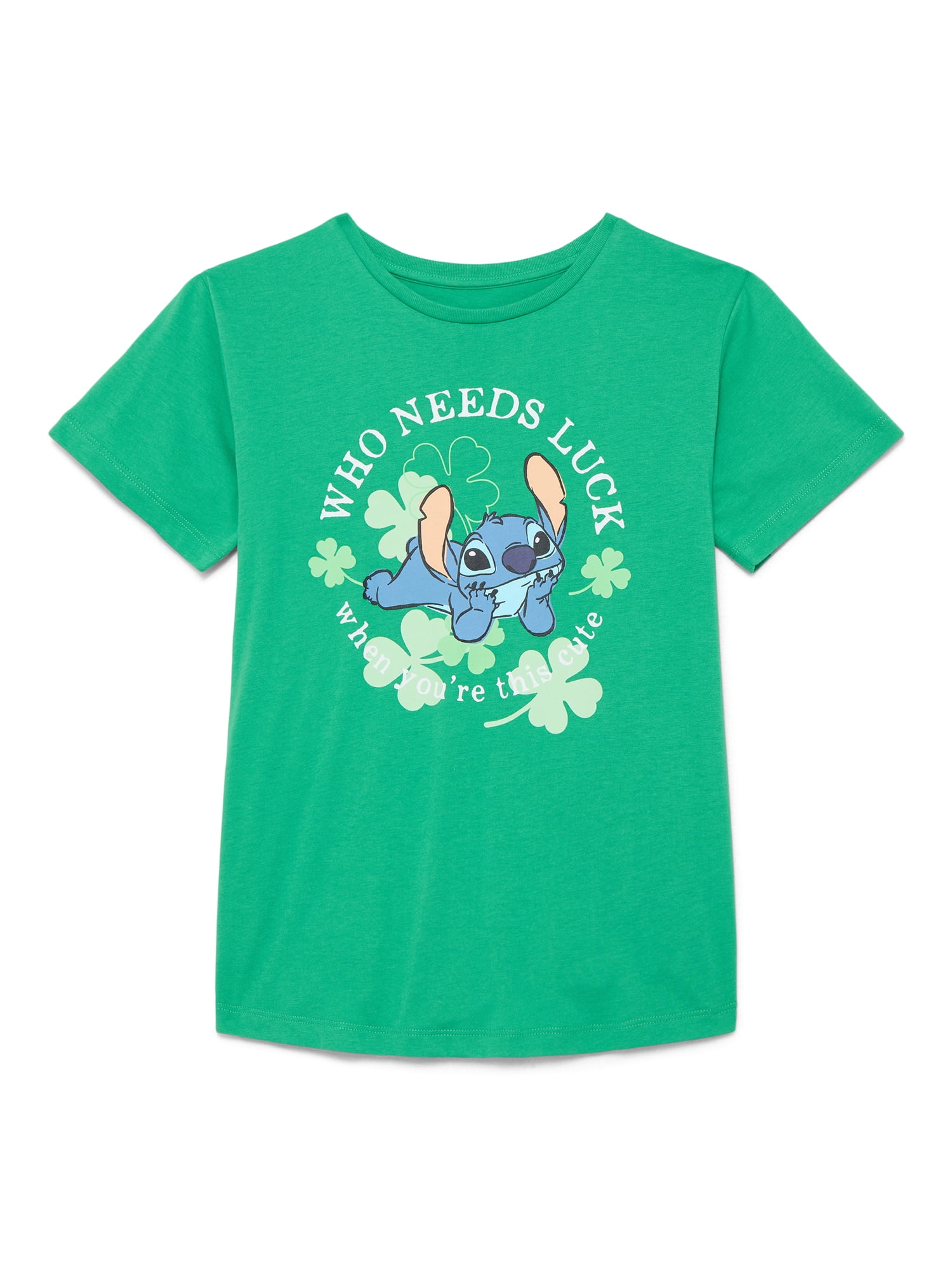 St. Patrick's Day Girls Stitch Who Needs Luck Graphic Tee, Sizes 4-16