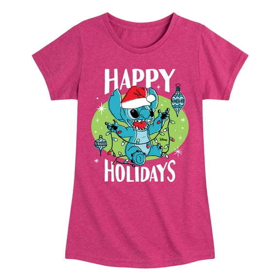 Lilo & Stitch - Happy Holidays - Girls Fitted Short Sleeve Tee