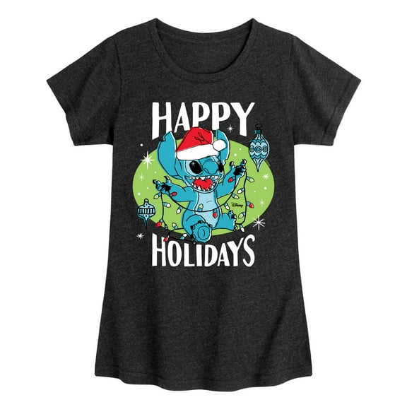 Lilo & Stitch - Happy Holidays - Girls Fitted Short Sleeve Tee