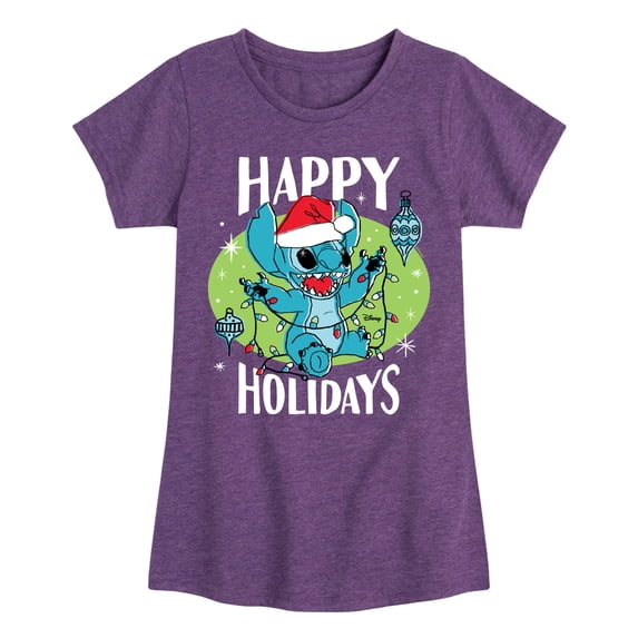 Lilo & Stitch - Happy Holidays - Girls Fitted Short Sleeve Tee
