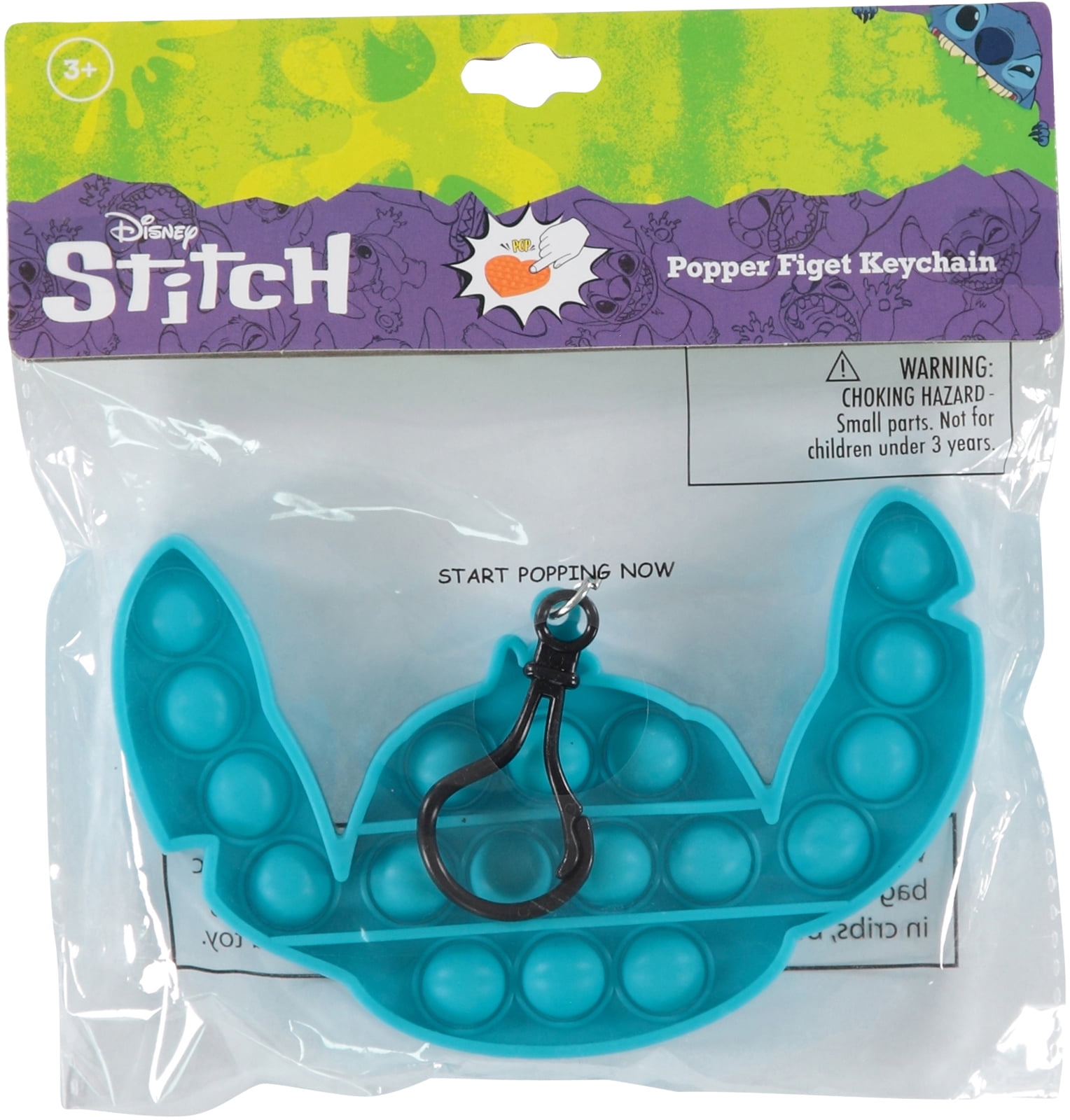 Stitch Shaped Pop Fidget Keychain In Bag With Header