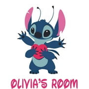 DESIGN WITH VINYL Lilo and Stitch Heart Love Cartoon Customized Wall Decal - Custom Vinyl Wall Art - Personalized Name - Baby Girls Boys Kids Bedroom Wall Decal Room Decor Wall Stickers Decoration Size (30x27 inch)