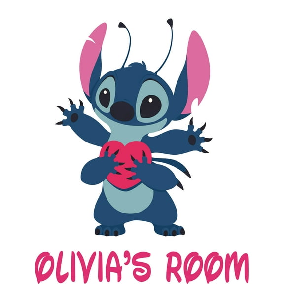 Lilo and Stitch Heart Love Cartoon Customized Wall Decal - Custom Vinyl Wall Art - Personalized Name - Baby Girls Boys Kids Bedroom Wall Decal Room Decor Wall Stickers Decoration Size (30x27 inch)