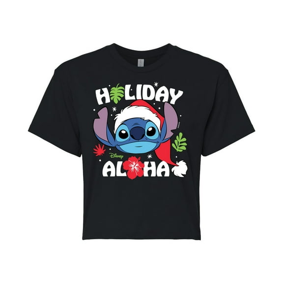 Lilo & Stitch - Holiday Aloha - Juniors Cropped Cotton Blend T-Shirt