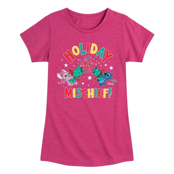 Lilo & Stitch - Holiday Mischief - Girls Fitted Short Sleeve Tee