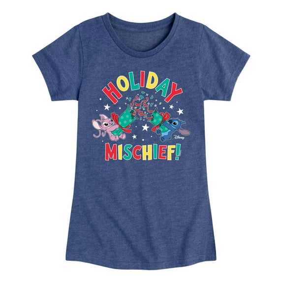 Lilo & Stitch - Holiday Mischief - Girls Fitted Short Sleeve Tee