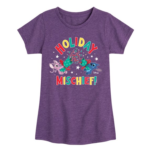Lilo & Stitch - Holiday Mischief - Girls Fitted Short Sleeve Tee