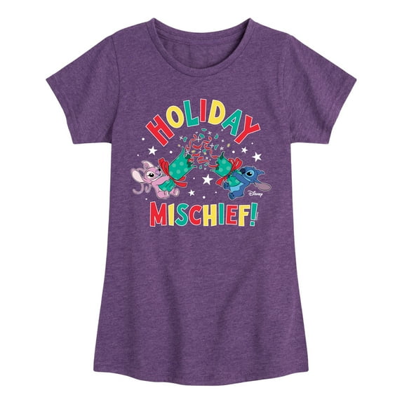 Lilo & Stitch - Holiday Mischief - Girls Fitted Short Sleeve Tee