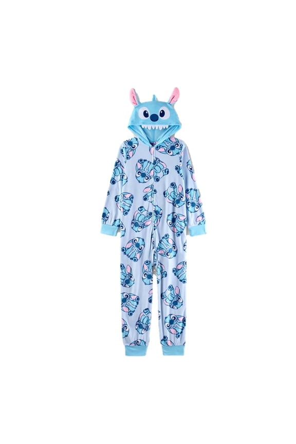 Lilo & Stitch Hooded Union Suit, One Piece Pajamas - Blue (X-Small)