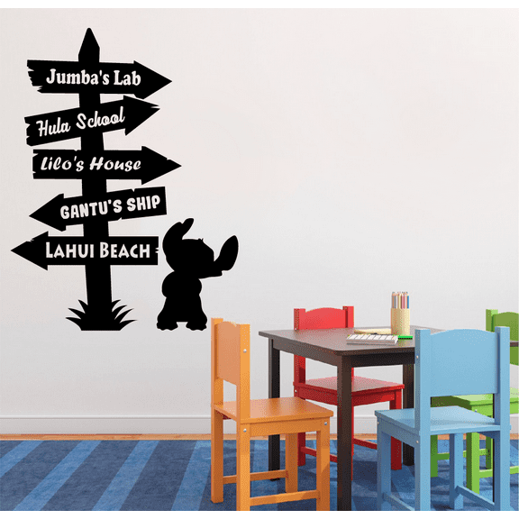Lilo and Stitch Hula Lahui Pathway Signage Cartoon Wall Sticker Art Decal for Girls Boys Room Bedroom Nursery Kindergarten House Fun Home Decors Stickers Wall Art Vinyl Decoration Size (10x8 inch)