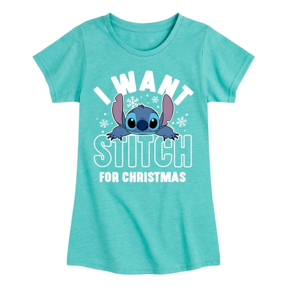 Lilo & Stitch - I Want A Stitch For Christmas - Girls Fitted Short Sleeve Tee