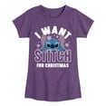 thumbnail image 1 of Lilo & Stitch - I Want A Stitch For Christmas - Girls Fitted Short Sleeve Tee, 1 of 4