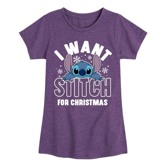 Lilo & Stitch - I Want A Stitch For Christmas - Girls Fitted Short Sleeve Tee
