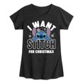 thumbnail image 1 of Lilo & Stitch - I Want A Stitch For Christmas - Girls Fitted Short Sleeve Tee, 1 of 4