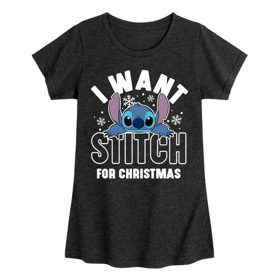 Lilo & Stitch - I Want A Stitch For Christmas - Girls Fitted Short Sleeve Tee