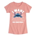 thumbnail image 1 of Lilo & Stitch - I Want A Stitch For Christmas - Girls Fitted Short Sleeve Tee, 1 of 4