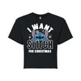 thumbnail image 1 of Lilo & Stitch - I Want A Stitch For Christmas - Juniors Cropped Cotton Blend T-Shirt, 1 of 5