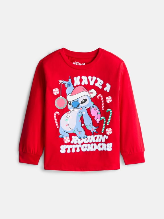 Disney Lilo & Stitch Baby Toddler Boys Holiday Graphic Tee with Long Sleeves, Sizes 12M-5T